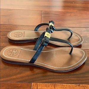 Tory Burch Black Leather T Sandals Size 7